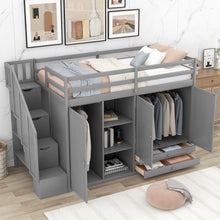 Load image into Gallery viewer, Loft Bed With 3 Shelves, 2 Wardrobes, 2 Drawers, Ladder Storage
