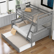 Load image into Gallery viewer, Twin over Full Bunk Bed with Ladder, Twin Size Trundle, Safety Guardrail, Gray(Old SKU:SM000208AAE-1)
