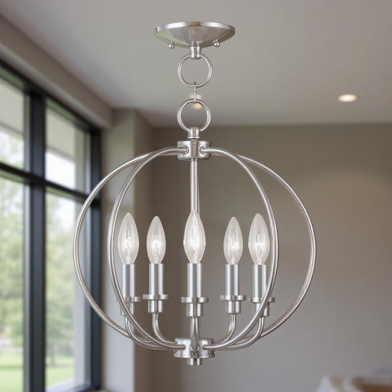 15" Five Light Dimmable Chandelier With Shades - Nickel