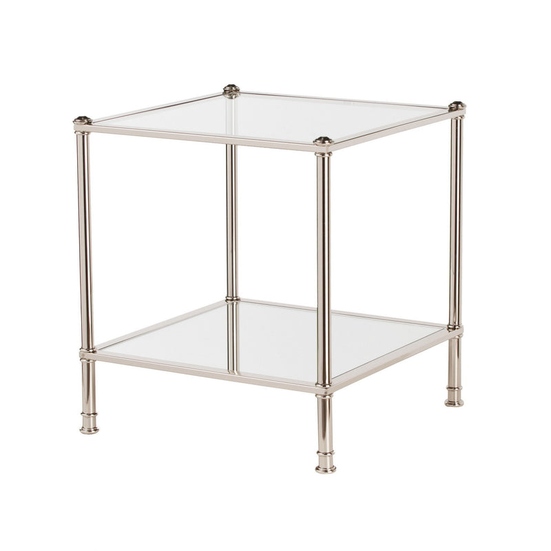 Glass Iron Square Mirrored End Table - Silver