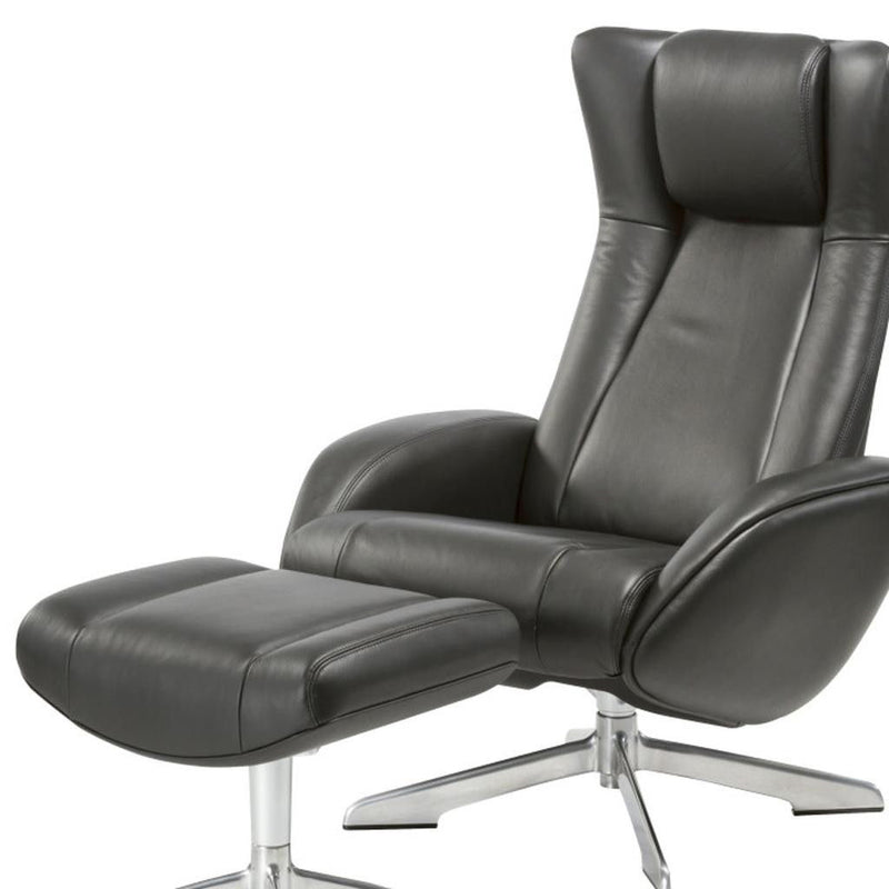 Tufted Genuine Leather Manual Swivel Recliner With Ottoman (730564) - Black