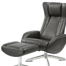 Load image into Gallery viewer, Tufted Genuine Leather Manual Swivel Recliner With Ottoman (730564) - Black
