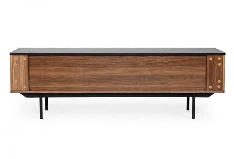 63" Wood Open And Enclosed Storage TV Stand - Gray And Walnut