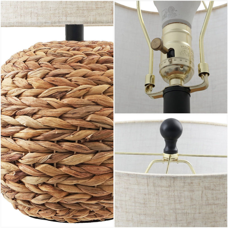 Round Table Lamp LED With Drum Shade - Brown