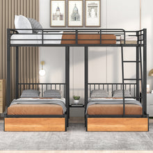 Load image into Gallery viewer, Full Over Twin &amp; Twin Bunk Bed, Metal Triple Bunk Bed with Drawers and Guardrails, Black
