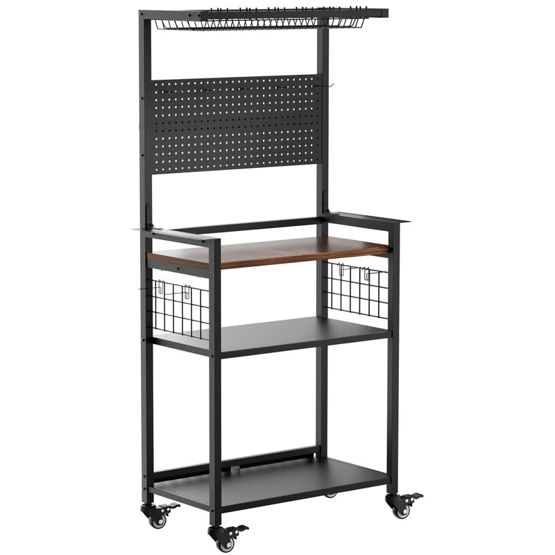 Fishing Rod Storage Rack With Pegboard, Rolling Tackle Organizer Cart - Black
