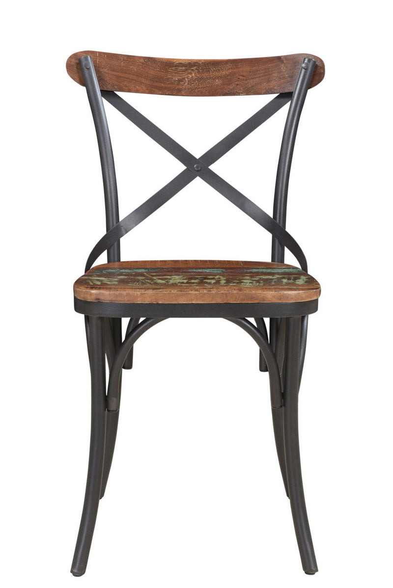 Metal Wood Cross Back Dining Side Chairs (Set of 2) - Black / Brown