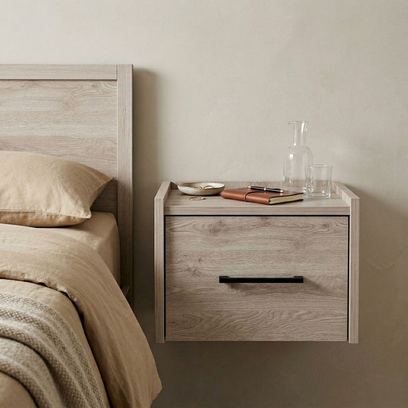 Wood One Drawer Floating Nightstand - Gray