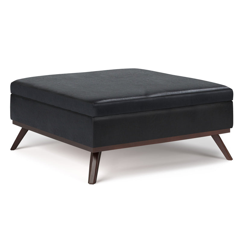 Mid-Century Leather Cocktail Ottoman With Storage - Black / Brown