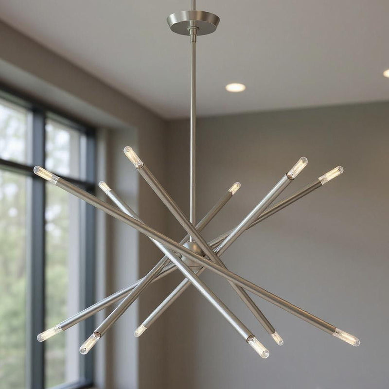 Six-Light Dimmable Chandelier With Shades - Nickel