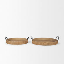 Load image into Gallery viewer, Jute Oval Serving Trays With Handles (Set of 2) - Natural / Light Brown / Natural
