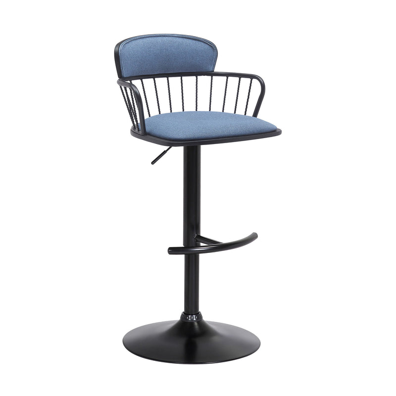 Fabric With Metal Swivel Low Back Adjustable Height Bar Chair - Blue And Black