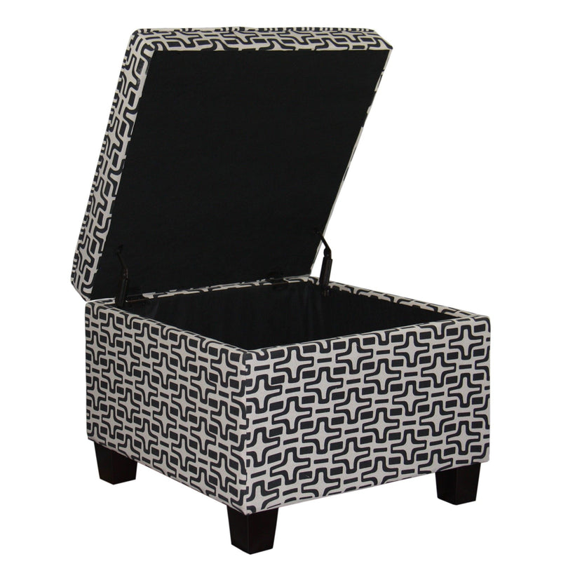 25" Polyester Blend Geometric Storage Ottoman - Black And White