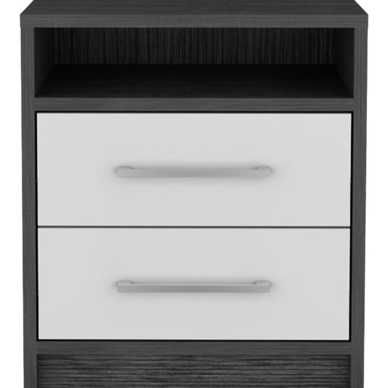 Wood Two Drawer Nightstand - Dark Gray And White