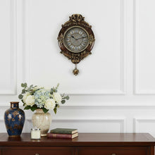 Load image into Gallery viewer, Silent Pendulum Ornate Oval Wall Clock - Brown / Silver
