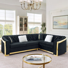 Load image into Gallery viewer, L Shaped Chesterfield Sectional Sofa With Stainless Steel Accents
