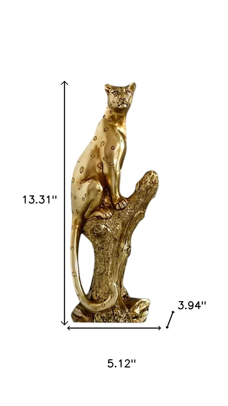 Leopard Hand Painted Tabletop Sculpture - Bronze