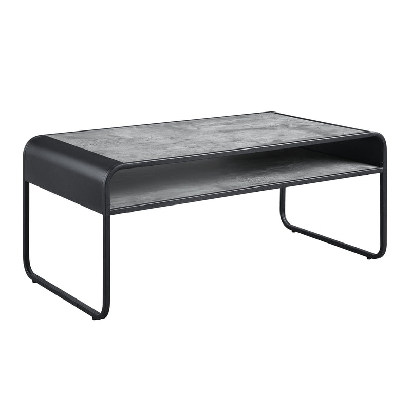 42" Concrete And Metal Sled Coffee Table With Shelf - Black And Gray