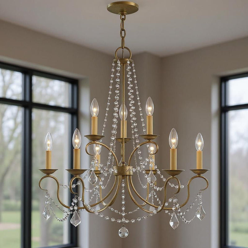 Nine Light Dimmable Chandelier With Shades - Silver