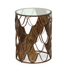 Load image into Gallery viewer, Boho Glam Pino Side Table With Fish Scale Design Tempered Glass Top - Brown
