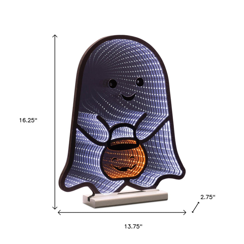 Halloween Ghost Tabletop Sign With LED - White / Orange / Black