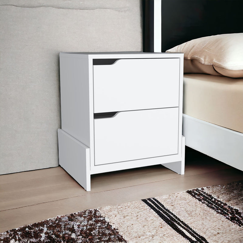 17" x 14.6" x 19.9" Two Drawer Faux Wood Nightstand - White