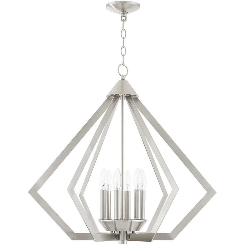 25" Six-Light Dimmable Chandelier With Shades - Nickel