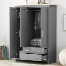 Load image into Gallery viewer, 3 Door Storage Wardrobe With Cabinets And 2 Hanging Rods - Gray
