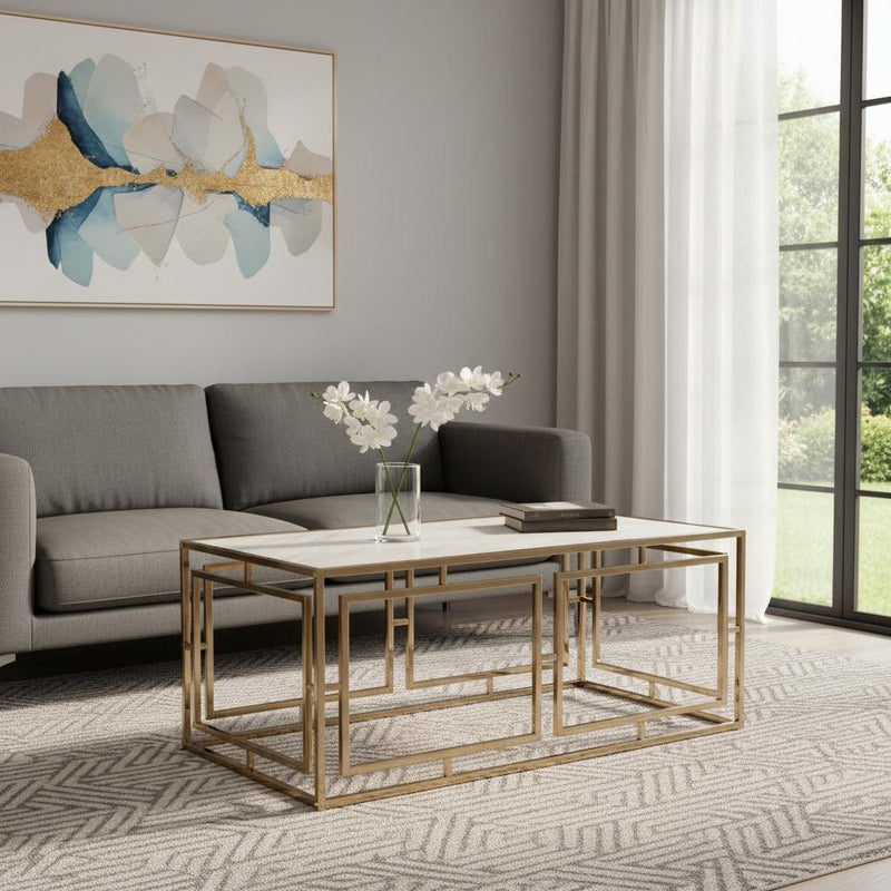 Glass Metal Rectangular Coffee Table - Champagne