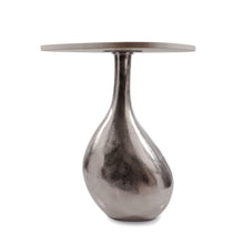 Load image into Gallery viewer, 22" Cast Aluminum And Marble Pedestal End Table - Silver And Beige
