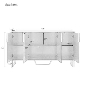 Modern Sideboard With Four Doors, Metal Handles & Legs And Adjustable Shelves Kitchen Cabinet