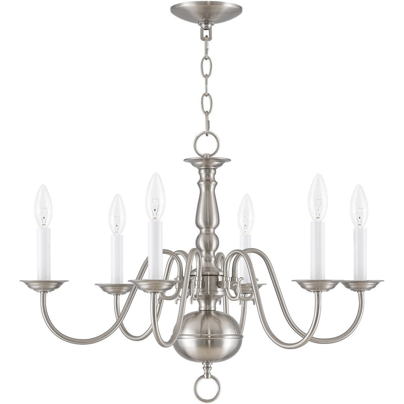 18" Six-Light Dimmable Chandelier With Shades - Nickel