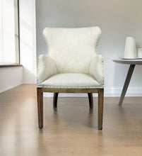 Load image into Gallery viewer, Fabric And Solid Wood Dining Arm Chair - Ivory / Brown
