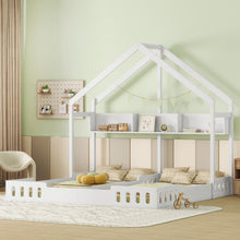 Load image into Gallery viewer, Twin Size Platform Bed With Shared Design, Guardrails, And Built In Shelves - Creamy White
