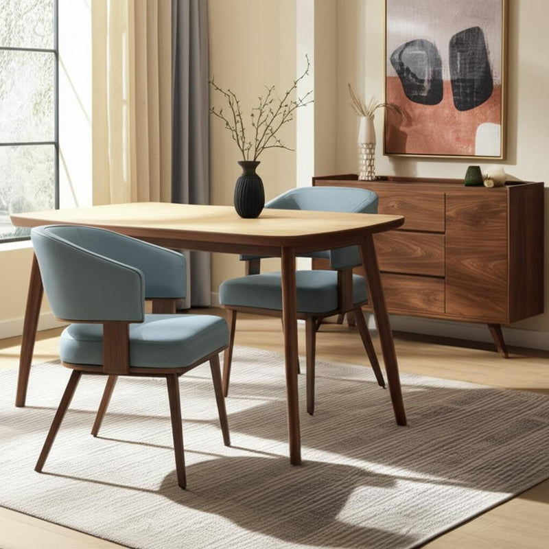 Upholstered Faux Leather Open Back Dining Arm Chairs (Set of 2) - Brown / Gray