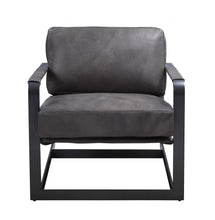 Load image into Gallery viewer, Black Top Grain Leather And Steel Solid Color Arm Chair - Gray
