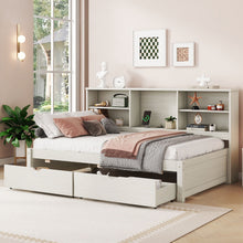 Load image into Gallery viewer, Bed Frame With Side Bookshelves, 2 Drawers, And Built In USB Port
