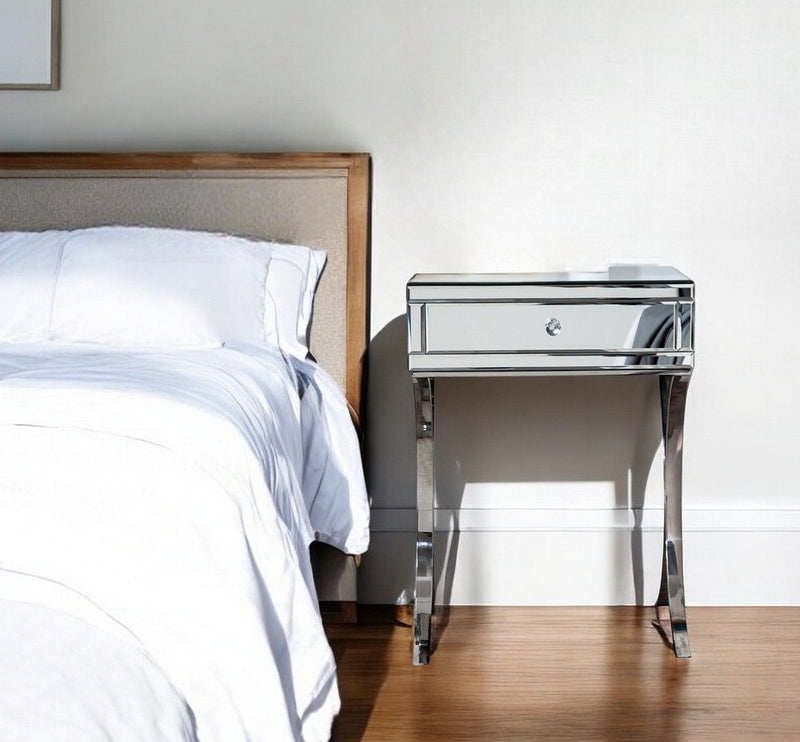 Mirrored Nightstand Drawer - Silver