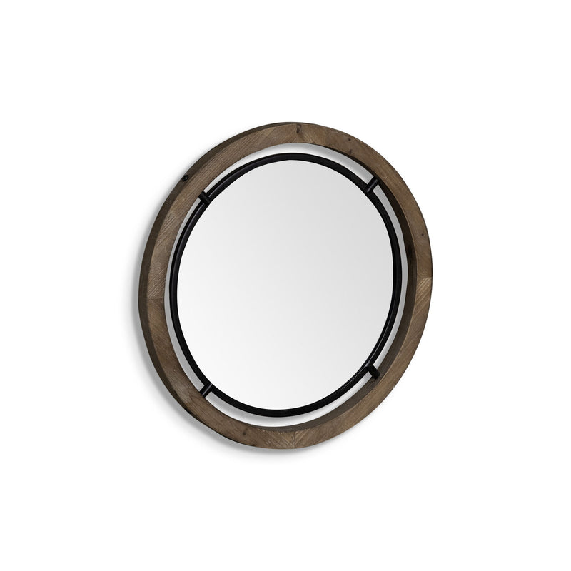 19" Round Framed Accent Mirror - Black / Brown