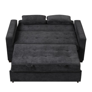 65.7" Velvet Upholstered Sleeper Bed , Pull Out Sofa Bed Couch attached two throw pillows,Dual USB Charging Port and Adjustable Backrest for Living Room Space, Black