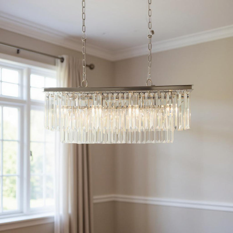 Unique Statement Eight Light Metal Crystal Glass Chandelier With Shades - Black