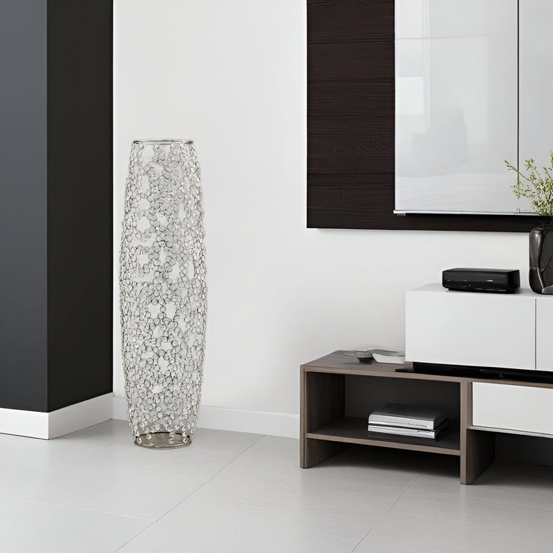 Cylinder Floor Vase With Faux Crystals - Silver