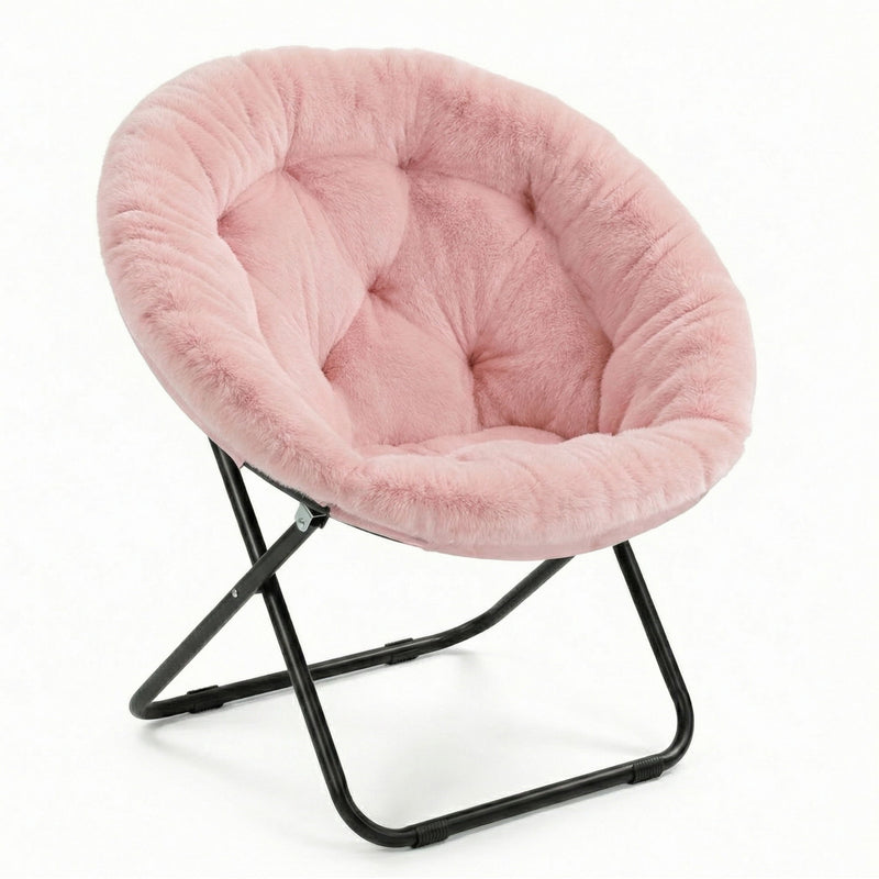Tufted Faux Fur Folding Lounge Chair - Pink / Black
