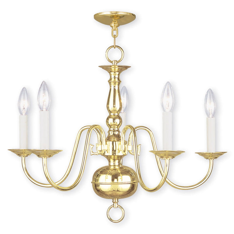 18" Five Light Dimmable Chandelier With Shades - Brass