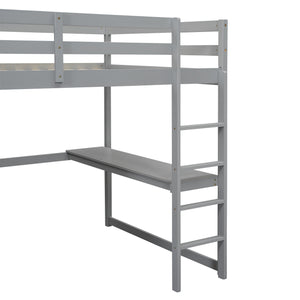 Wood Full Size Loft Bed with Built-in Wardrobe, Desk, Storage Shelves and Drawers, Gray