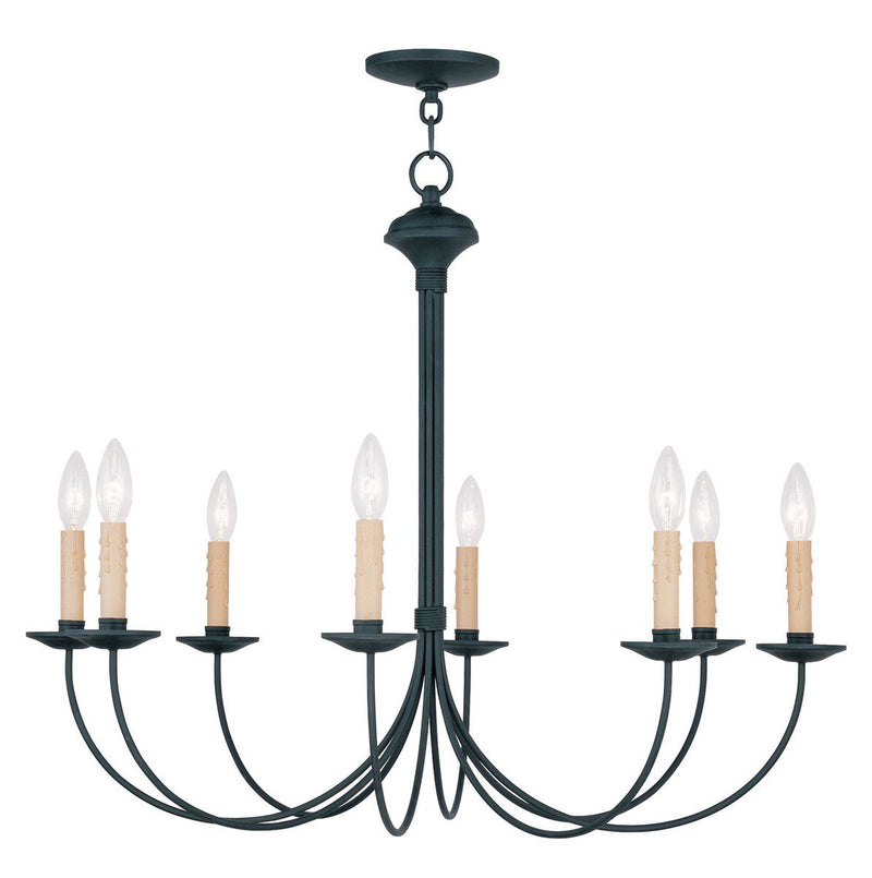 Eight Light Metal Dimmable Chandelier With Shades - Black