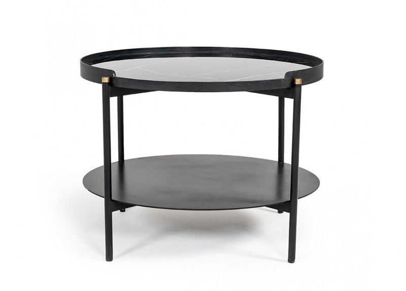 Modern Marble Painted Round Metal Coffee Table - Black