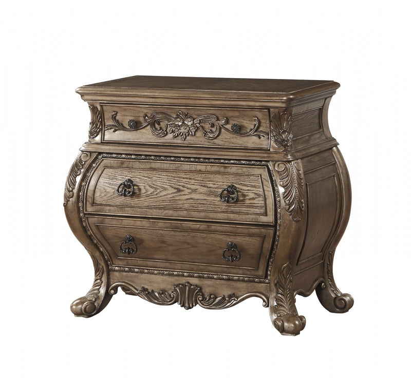 Novelty Three Drawers Solid Wood Nightstand - Champagne