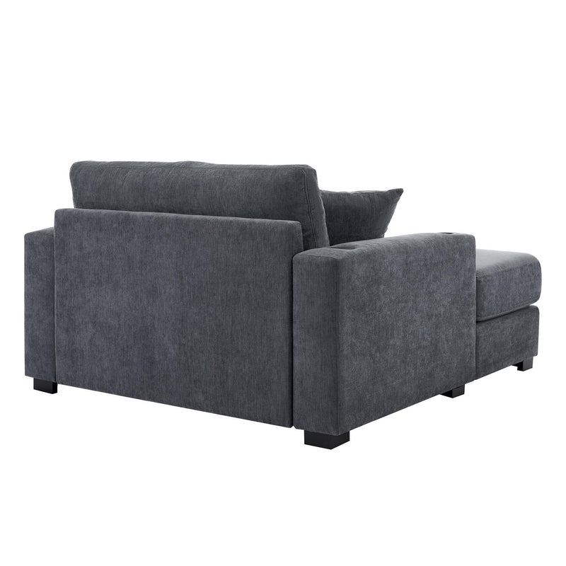 Chenille And Solid Wood Chaise Lounge Chair - Gray