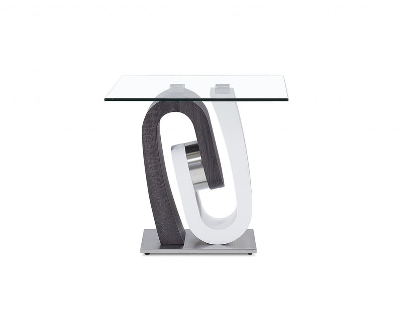 Glass Square End Table - White, Gray And Clear